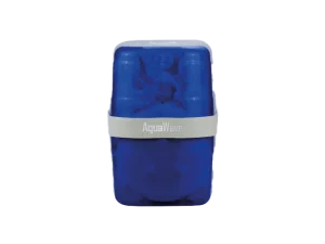 Purificador de 75 galones por día con una forma rectangular de color azul con blanco